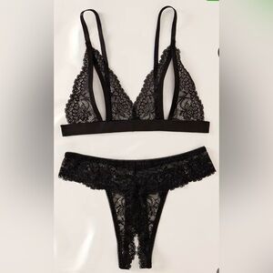 Floral black sexy lingerie set